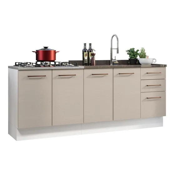Kit Gabinete Bajo Cocina Madesa Agata 200cm Sin Encimera Color Blanco/Crema
