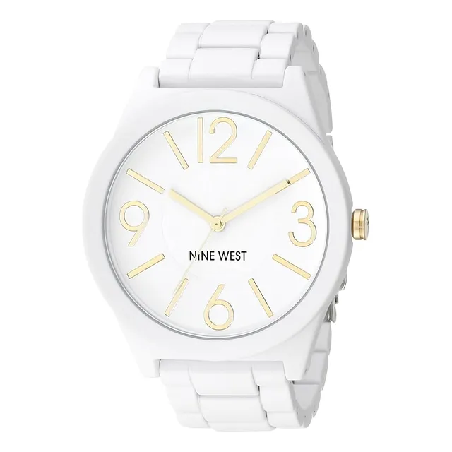Nine West Reloj De Pulsera De Goma, Nw/1678, Blanco.