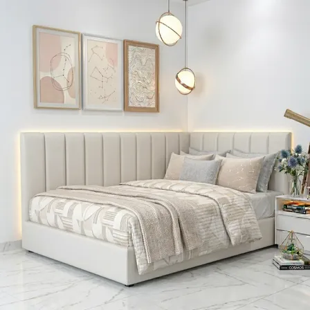 Cabeceira King Courino Em L 45x20cm Kit 15 Placas Premium Bege