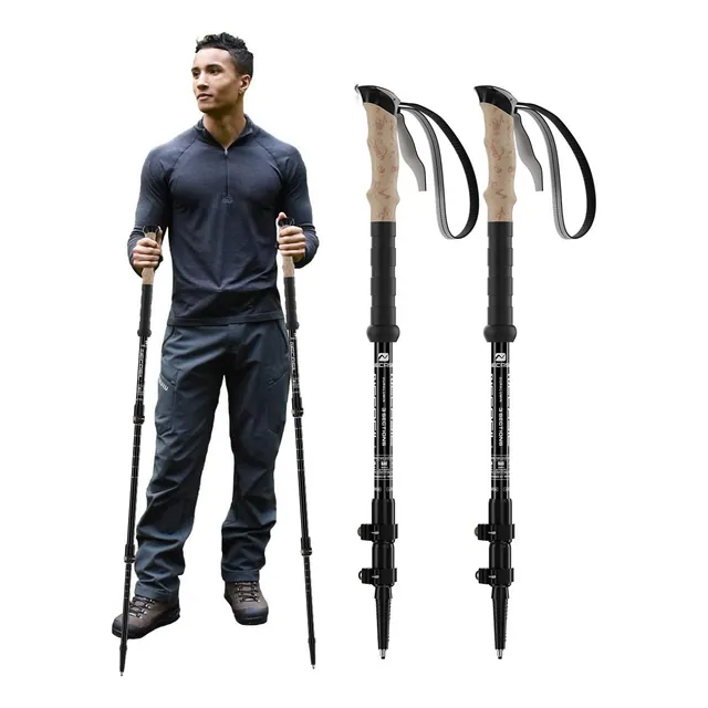 Set 2 Bastón Trekking 3 Tramos Doblar Mango Recto Antishock