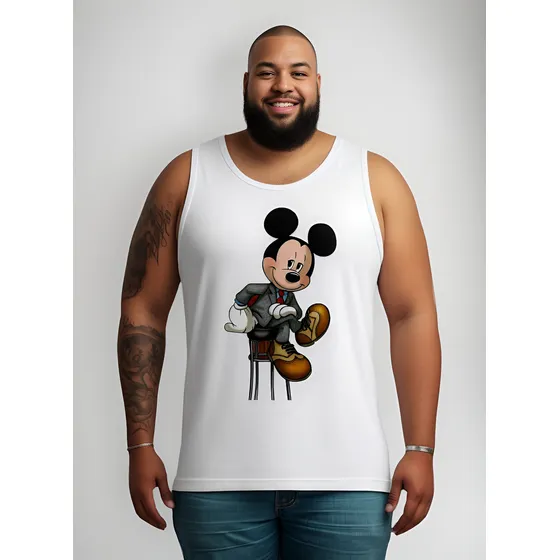 Regata Masculina Plus Size Mickey Mouse Terno Gravata Verme