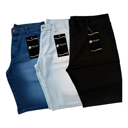 Kit 3 Bermudas Short Jeans Masculina Lisa  Lycra Elastano
