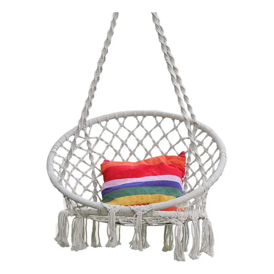 Hamaca De Cuerda Colgante, Tumbona De Macramé, Columpio Pa. Color Blanco