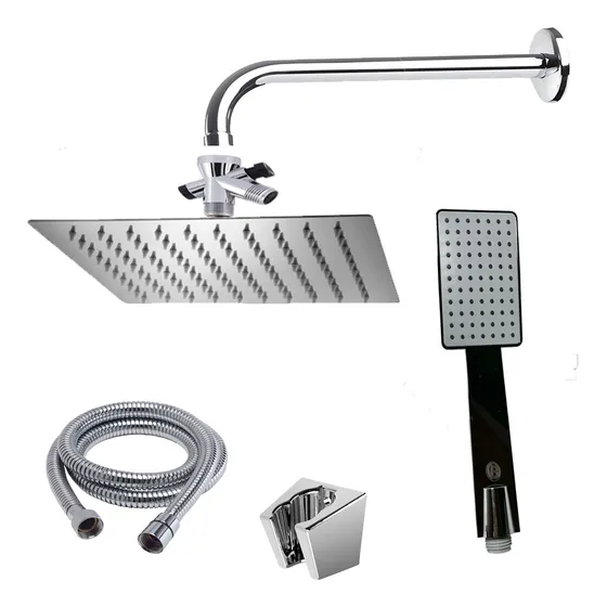Kit Juego Regadera 20x20 Cm Tubo Desviador Y Ducha Telefono