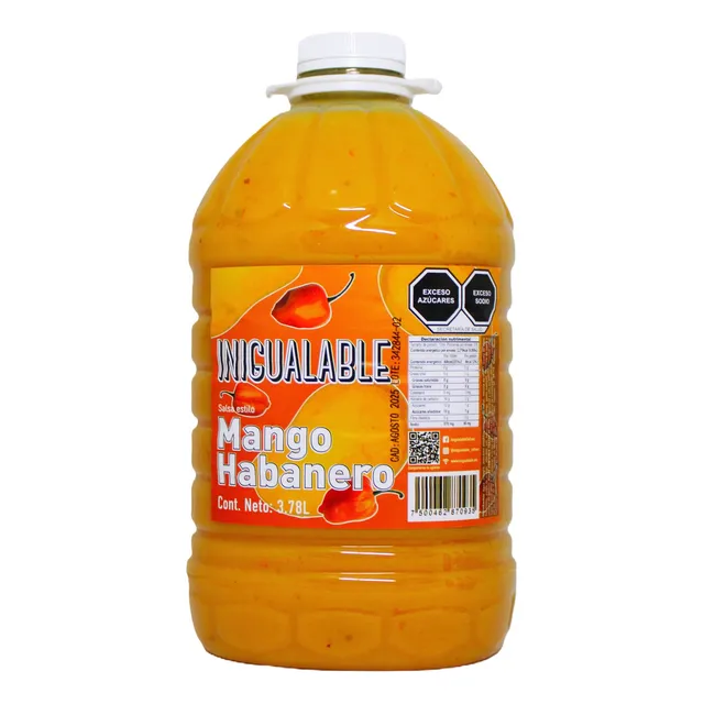 Salsa Mango Habanero - Marca Inigualable - 1 Garrafa De 3.78 L - Hecha Con Pulpa De Fruta Y Habanero Natural. Sabor Dulce Y Picante