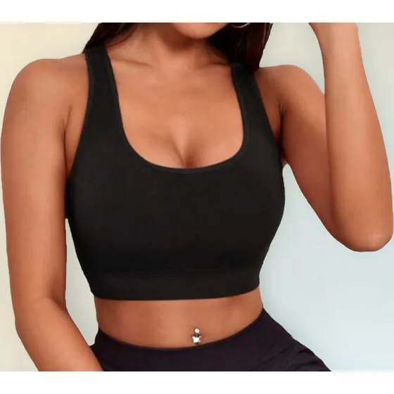Corpiño Top Basico Deportivo Bra Mujer Lycra Premium Negro 