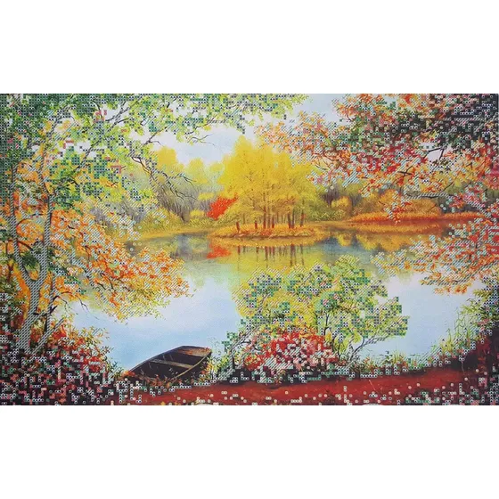 E Bordado Cuenta Otoño Lago Costura Paisaje Punto Aguja Kit