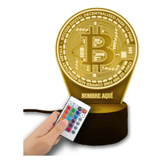 Lampara 3d Bitcoin Personalizada 16 Colores Incluye Control