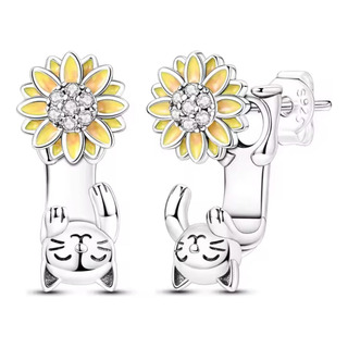 Aretes Mujer De Plata S925, Gatos En Girasol, Pavé Zirconias Aretes Mujer De Plata S925, Gatos En Girasol, Pavé Zirconias