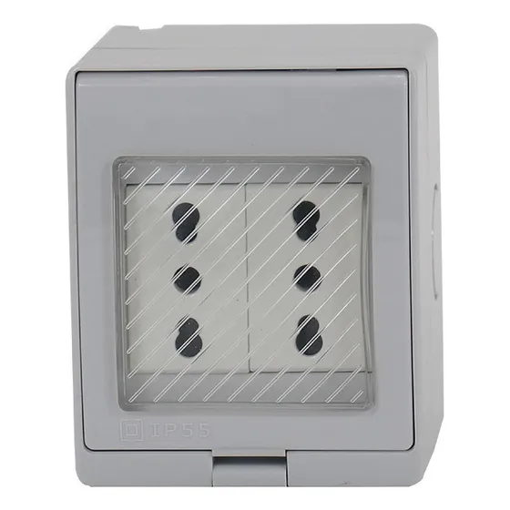 Tomacorriente Doble 10/16a Hydrobox Exterior Ip55 250v Sec Color Blanco