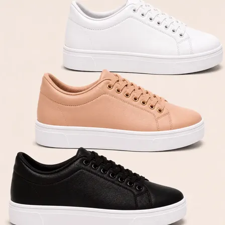 Kit 3 Sapatênis Feminino Casual Confortável Macio Durável