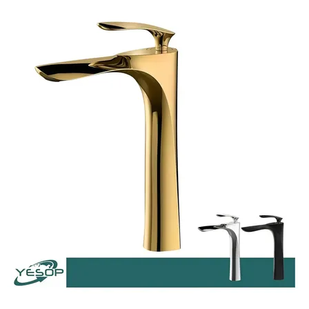 Torneira Alta Banheiro Lavabo Monocomando Misturador Cor Dourado Yesop Brilhante