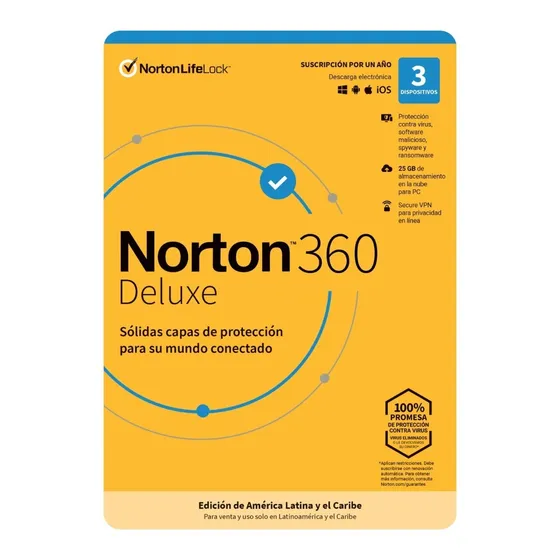 Norton 360 Deluxe 25gb 3 Dispositivos 2 Años