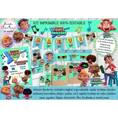 Kit Imprimible Candy Bar Mini Beat Power Rockers Editable