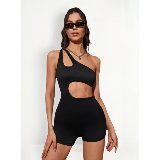 Catsuit Mono Elastizado Corto Lycra Cintura Escote Abierto
