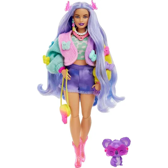 Barbie Extra N° 20 Pelo Ondulado Lavanda En Sueter Y Mascota