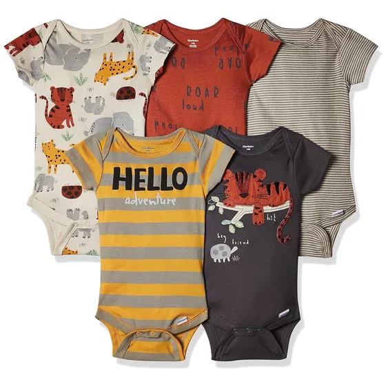 Conjunto De 5 Bodis Onesies Para Bebés Varones, Manga Corta,
