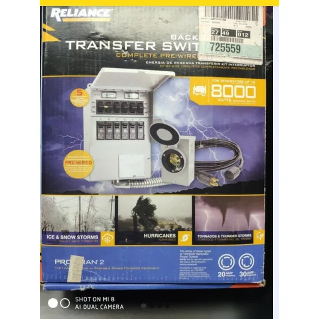 Transfer Switch P/ Generadores Y Plantas Hasta 8000w Relianc