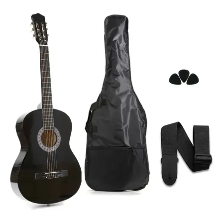 Guitarra Criolla Ambidiestro Madera Dura Cg001 Negro Funda y Púas