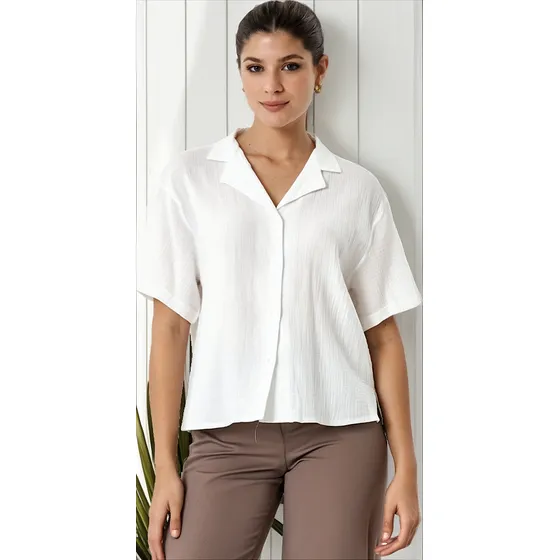 Camisa Mujer Blanca Manga Corta Algodón