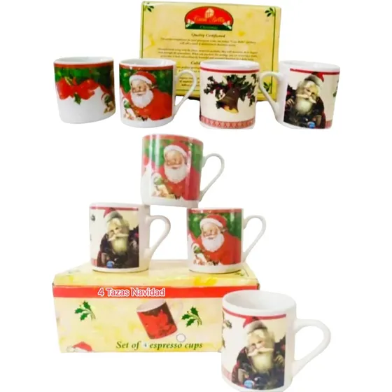 4 Tazas Navidad Café Pequeñas San Nicolás Porcelana China
