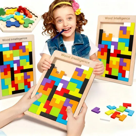 Tetris Brinquedo Educativo Jogo Madeira Combinação De Peças