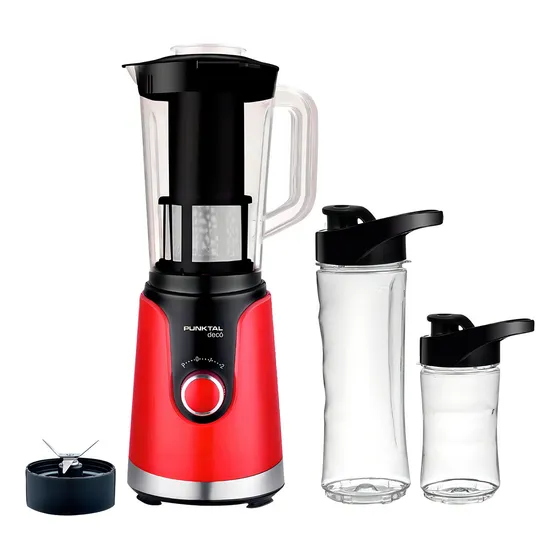 Licuadora Punktal PK-185 LIC 300 w con 2 vasos individuales con tapa color rojo 220V