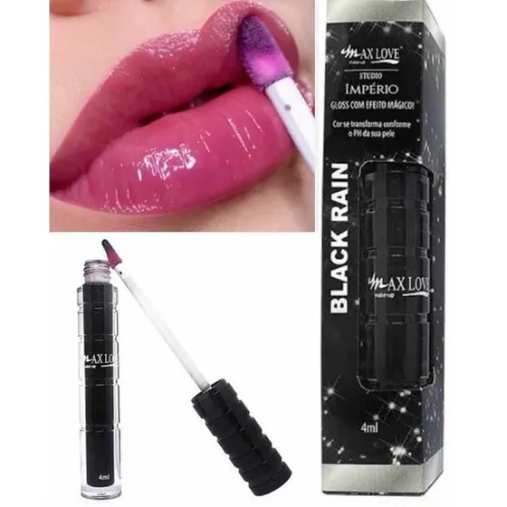 6 Gloss. Efeito Mágico Black Rain Max Love 5ml Muda Cor Ph