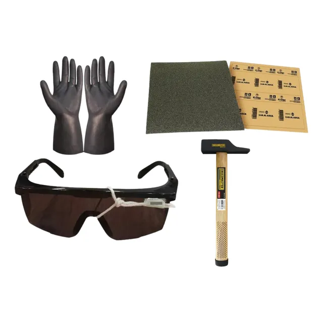 Combo Carpintero Anteojo Guante Lija Martillo