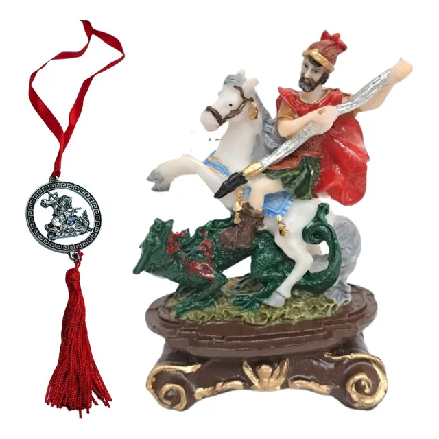 Imagem De São Jorge 10 Cm Resina Com Medalha