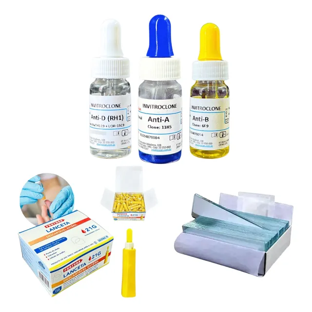Kit Tipagem Sanguínea A B D + 50 Lâminas + 100 Lancetas