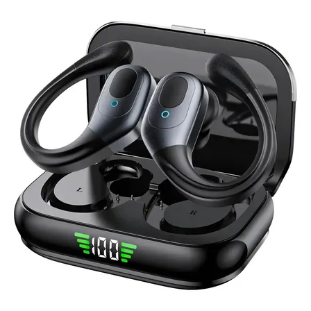 Fone Bluetooth 5.3 Tws Esportivo Com Gancho Confortável Preto