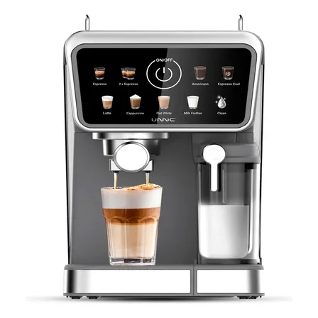 Cafetera Espresso Digital Unnic 20 Bares Con Espumador De Leche 9 Programas Preestablecidos Pantalla Táctil 1350W Semi Automática Color Negro Ideal Ho