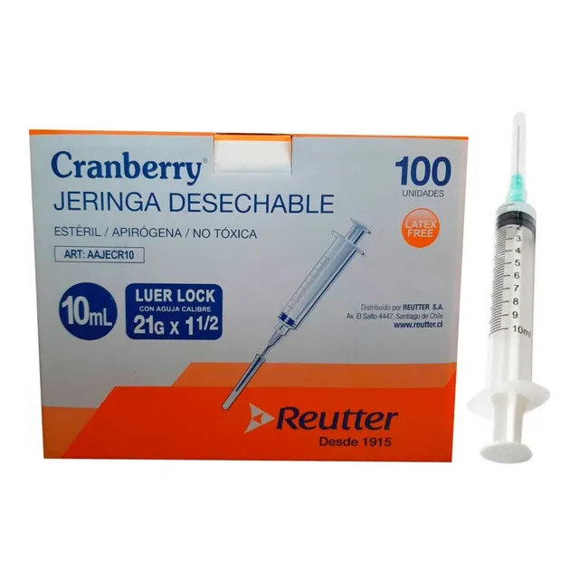 Jeringa Desechable Luer Lock 10cc 21g X 1 1/2 Caja 100 Unid