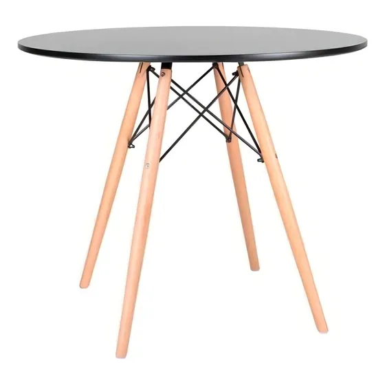 Mesa Bar Bistro Redonda Tampo 90cm Charles Eames Eiffel Cor Da Tampa Preto Cor Dos Pés Madeira