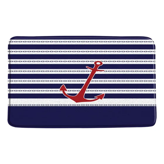 Alfombra Baño Ancla Nautica Anclaje Rojo Azul Marino Raya
