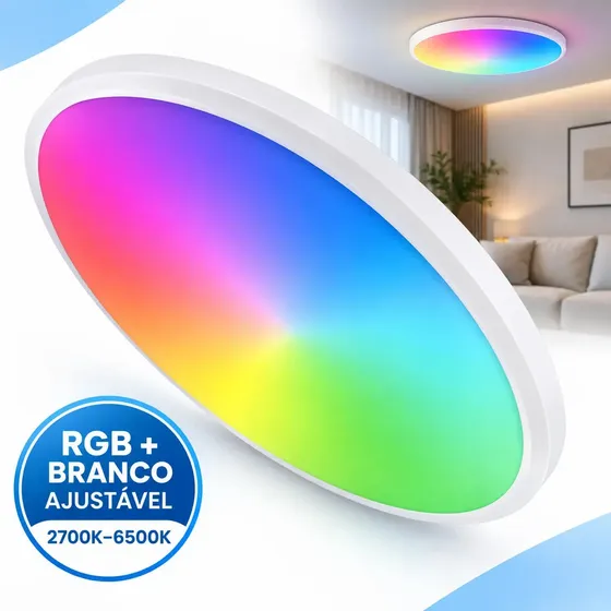 Plafon Led Rgb Inteligente Wifi 24w Luminária De Teto Sobrepor Alexa Google Assistant Luz Branco Fri