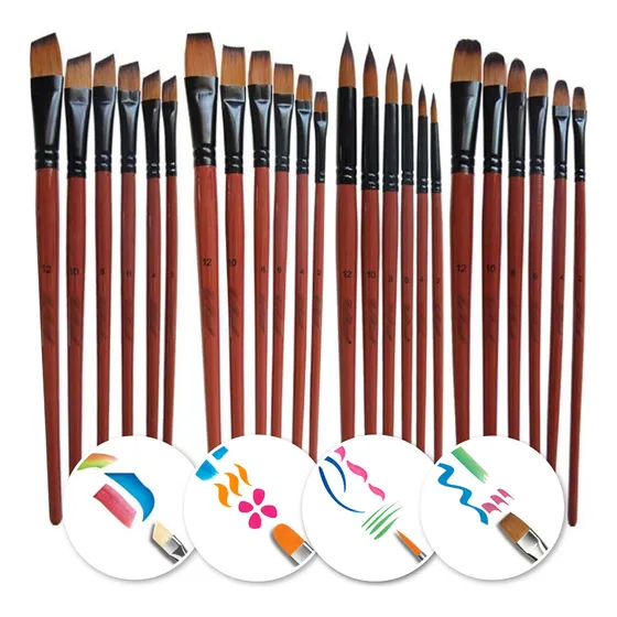 Set 24 Pinceles Artísticos Oleo Acrílico Kit Profesional