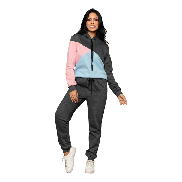 Conjunto Feminino De Moletom Flanelado Com Capuz E Cordão Conjunto Feminino De Moletom Flanelado Com Capuz E Cordão