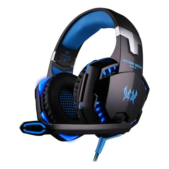 Auriculares Gamer Kotion Each G2000 Negro Y Azul Con Luz Led