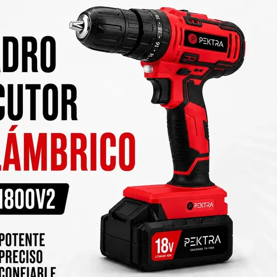 Taladro Atornillador Percutor Batería 18v Litio Maletin Luz Color Rojo Frecuencia 50