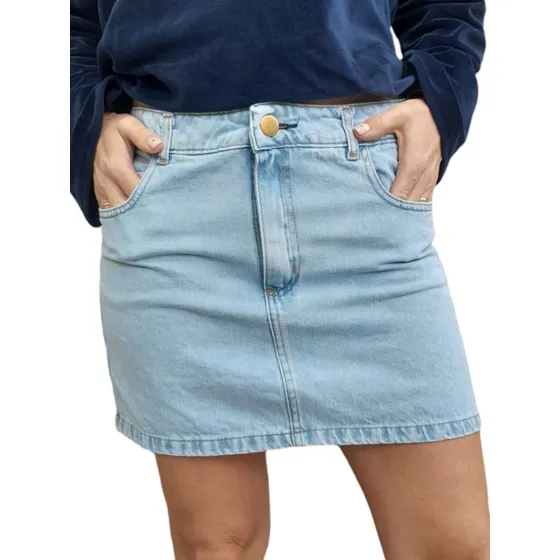 Pollera Mini Mujer Jean Rigida Celeste Nevada Exotikeo
