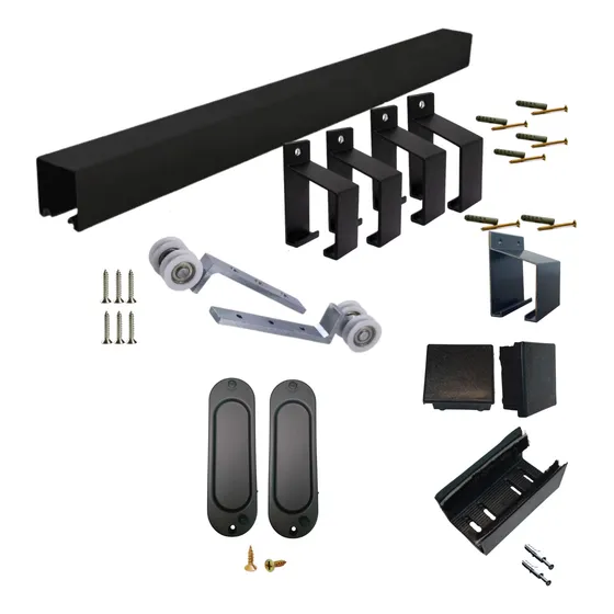 Kit Porta De Correr Preto 2,50m Para Folhas Mdf 15mm