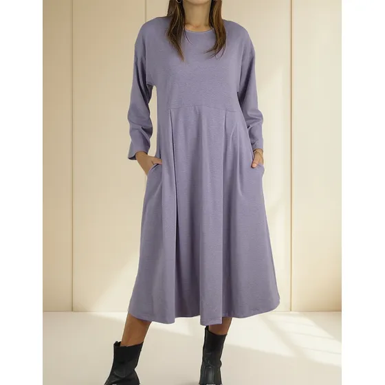 Vestido Manga Larga Con Tablas Cotton Guayacan