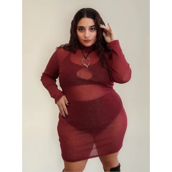 Vestido Transparente Mujer Ananá Plus Size Brillo Polera Tul