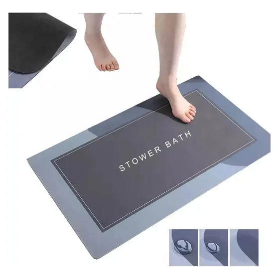 Tapete Alfombrilla De Baño Super Absorbente Color Gris Oscuro Geométrica
