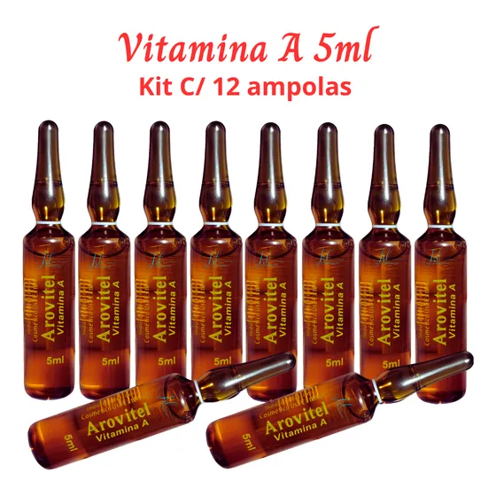 Arovitel Vitamina A 5ml -kit Com 12 Ampolas P/ Pele E Cabelo