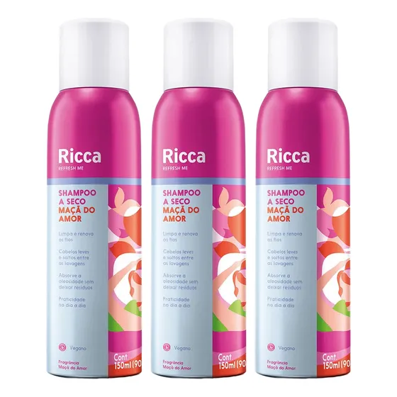 Kit 3 Ricca Shampoo A Seco Maçã Do Amor 150ml