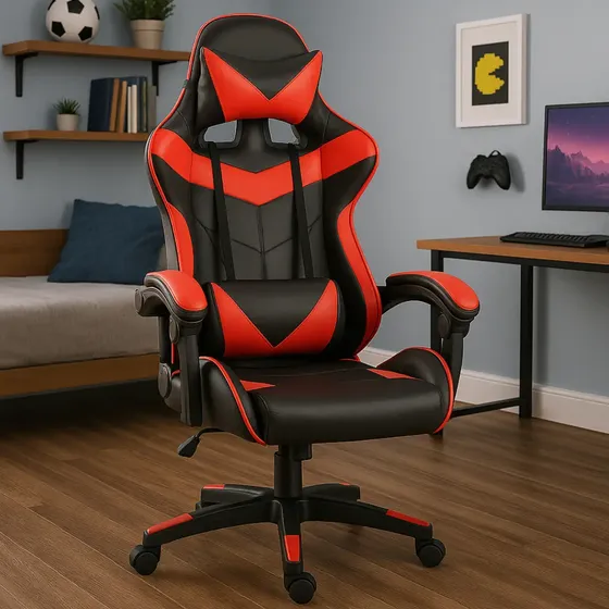 Silla Gamer Giratoria Reclinable Gaming Rojo Cuero Sintético | Cuotas sin interés