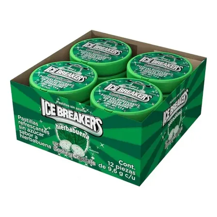 Pastillas Refrescantes Ice Breakers Hierbabuena Sin Azúcar Pack 12 U